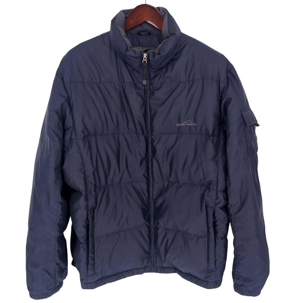 Eddie Bauer Coat Jacket Mens XL‎ Navy Premium Goose Down Quilted Puffer Outdoor